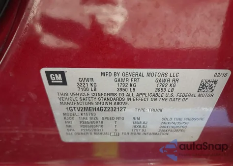 2016 GMC Sierra 1500 Sle из США, поврежденный, VIN 1GTV2MEH4GZ232127